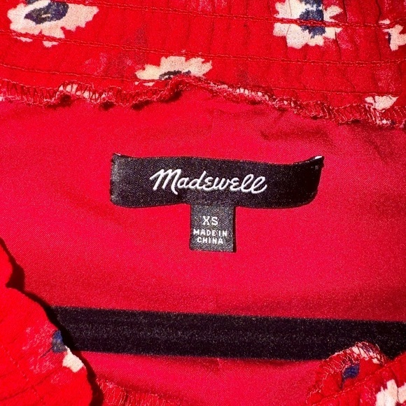 Madewell Womens Red Seattle Floral Mistlight Mock Neck Top Blouse Size XS light - Picture 2 of 3
